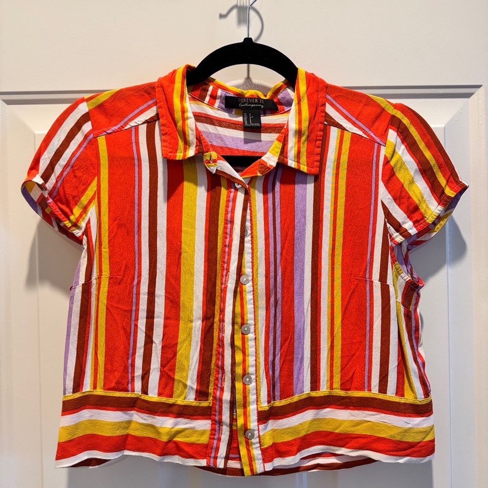 Forever 21 Red and Yellow Striped Crop Top